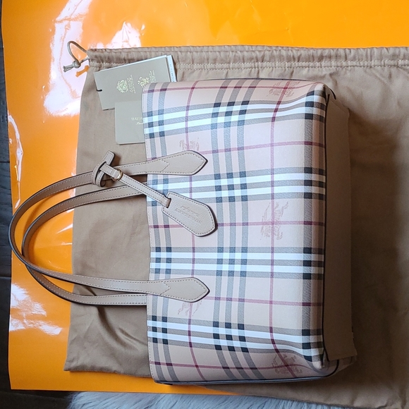 Burberry Haymarket colors check leather Mid camel reverse tote - Picture 4 of 16